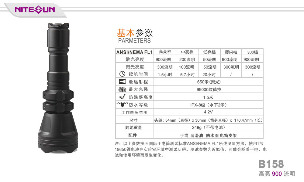 NITESUN  B158 狩猎手电筒，狩猎手电筒，战术手电筒，户外手电筒，强光手电筒